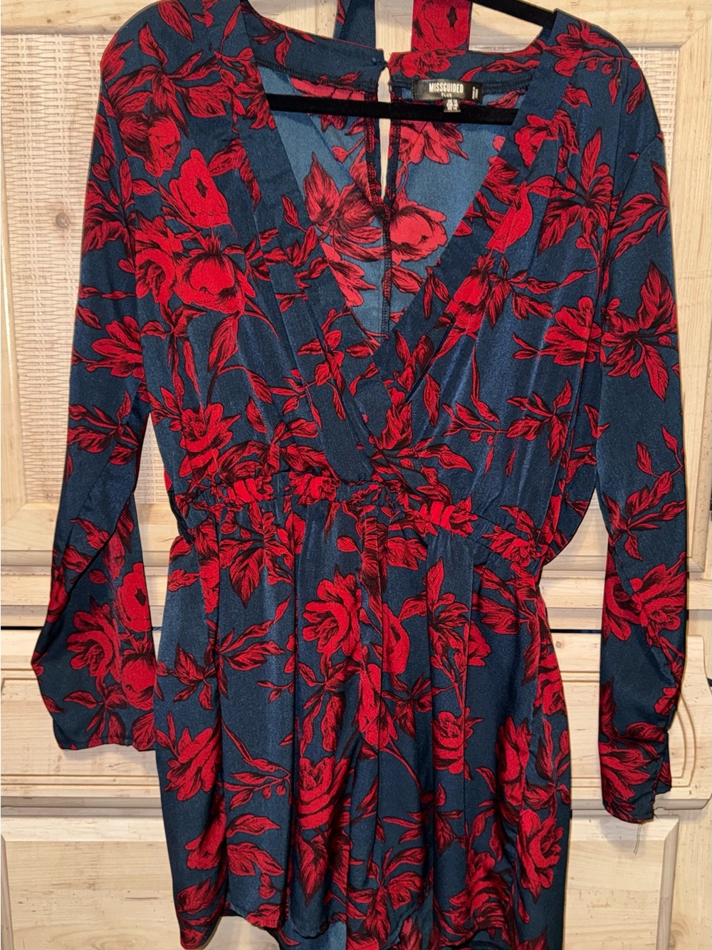 Missguided Floral Wrap Romper in Navy and Red